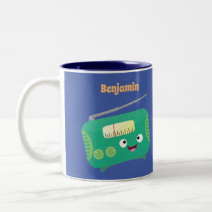 Cute funny happy retro radio cartoon Two-Tone coffee mug