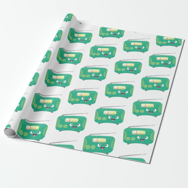 Cute funny happy retro radio cartoon wrapping paper (Unrolled)