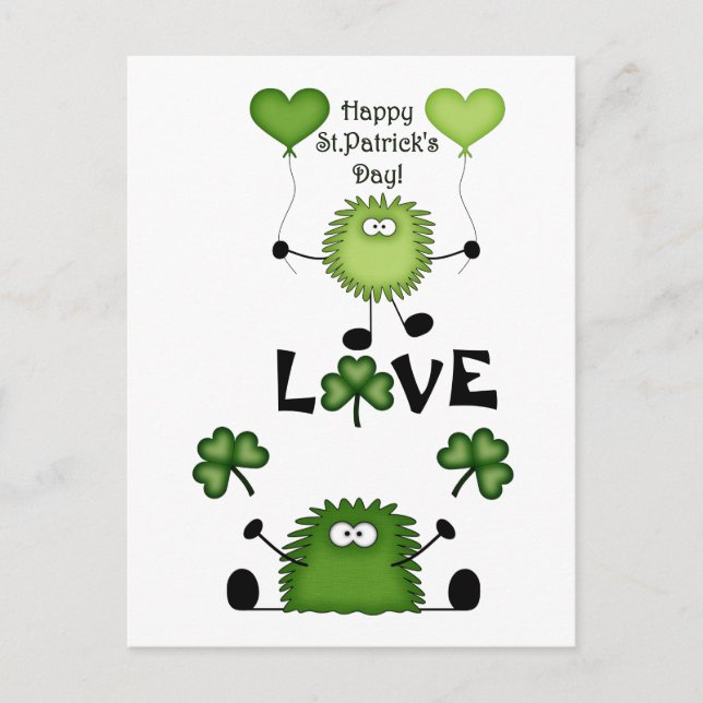 Cute Funny Happy St Patrick's Day Fuzzies LOVE Postcard (Front)