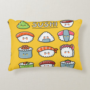 Cute funny happy sushi maki rolls cartoon seamless accent pillow