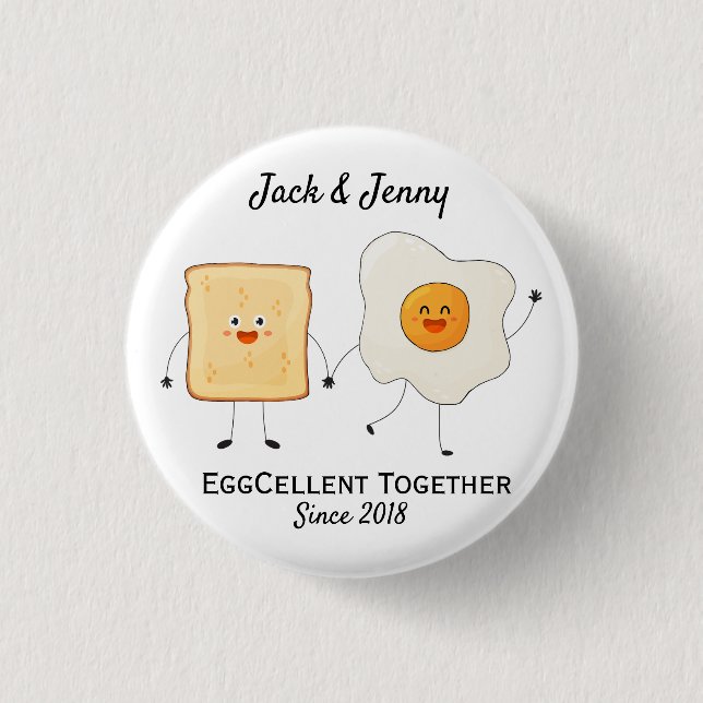 Cute Funny Happy Toast Eggcelent Together      1 Inch Round Button (Front)