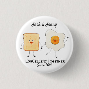 Cute Funny Happy Toast Eggcelent Together      1 Inch Round Button