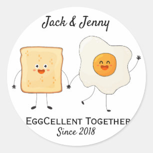 Cute Funny Happy Toast Eggcelent Together     Classic Round Sticker
