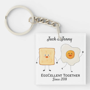 Cute Funny Happy Toast Eggcelent Together      Keychain