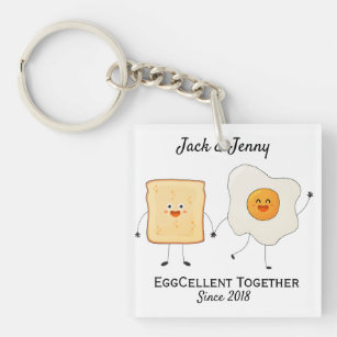 Cute Funny Happy Toast Eggcelent Together      Keychain