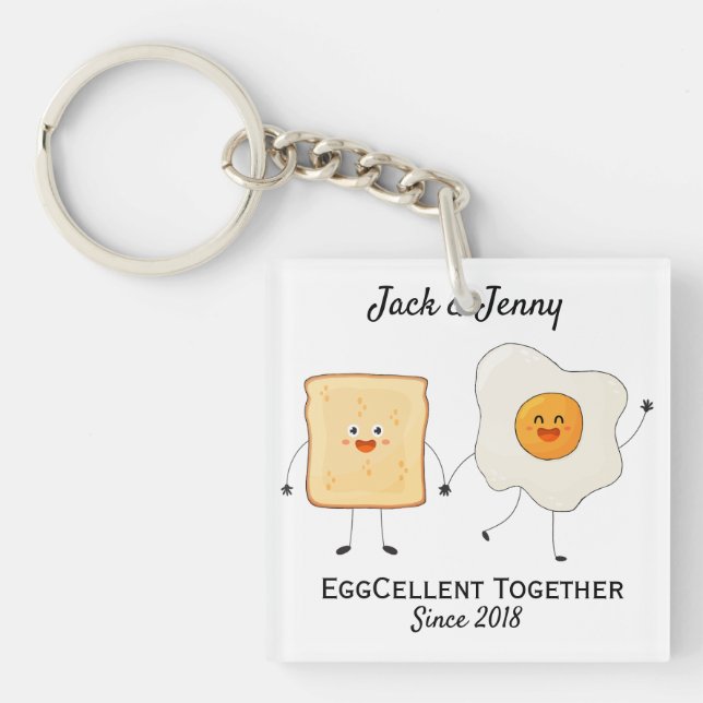 Cute Funny Happy Toast Eggcelent Together      Keychain (Front)