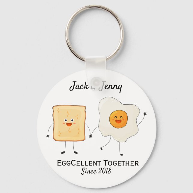 Cute Funny Happy Toast Eggcelent Together     Keychain (Front)