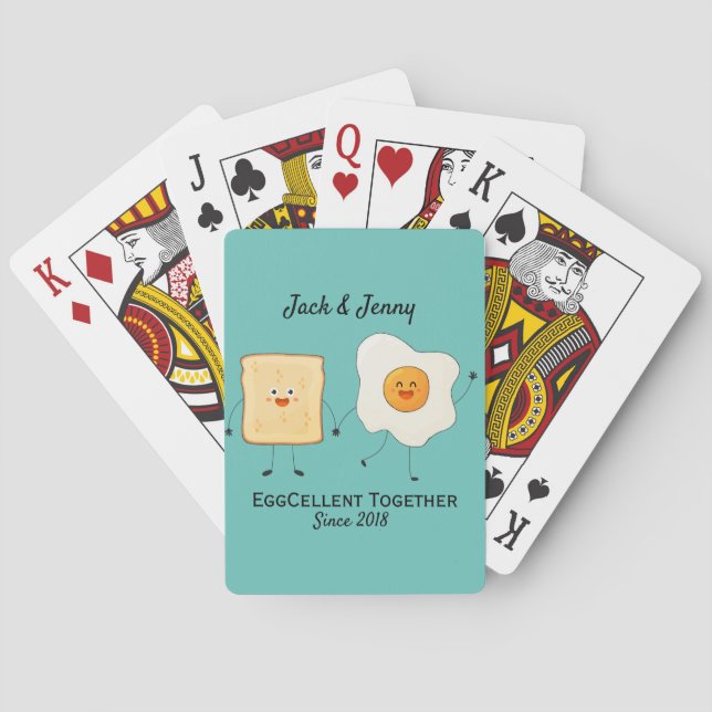 Cute Funny Happy Toast Eggcelent Together      Playing Cards (Back)