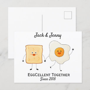 Cute Funny Happy Toast Eggcelent Together       Postcard