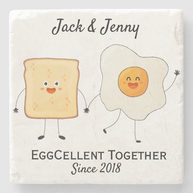 Cute Funny Happy Toast Eggcelent Together  Stone Coaster (Front)