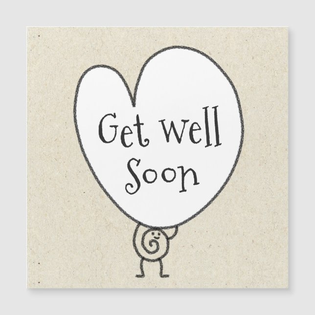 Cute Funny Heart Uplifting Character Get Well Soon Magnetic Invitation (Front)