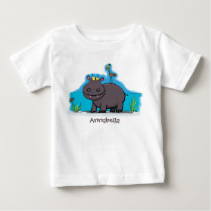 Cute funny hippopotamus with bird cartoon baby T-Shirt