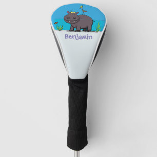 Cute funny hippopotamus with bird cartoon golf head cover