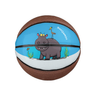 Cute funny hippopotamus with bird cartoon mini basketball