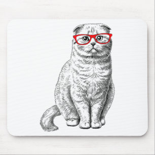 Cute Funny Hipster Gles Scottish Fold Cat Lover Fo Mouse Pad