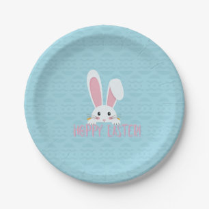 Cute Funny Hoppy Easter Bunny Blue Party Plate