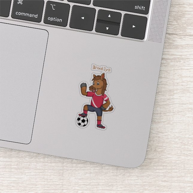 Cute funny horse playing soccer cartoon (Detail)