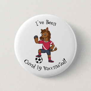 Cute funny horse playing soccer cartoon 2 inch round button