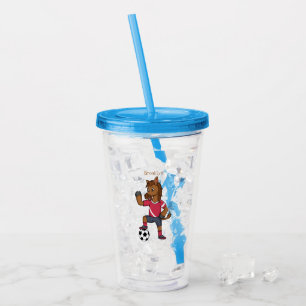 Cute funny horse playing soccer cartoon acrylic tumbler