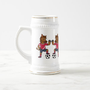 Cute funny horse playing soccer cartoon beer stein