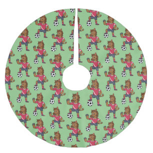 Cute funny horse playing soccer cartoon brushed polyester tree skirt