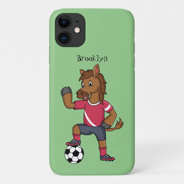 Cute funny horse playing soccer cartoon Case-Mate iPhone case (Back)