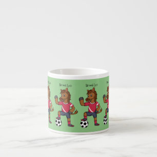 Cute funny horse playing soccer cartoon espresso cup