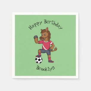 Cute funny horse playing soccer cartoon napkin