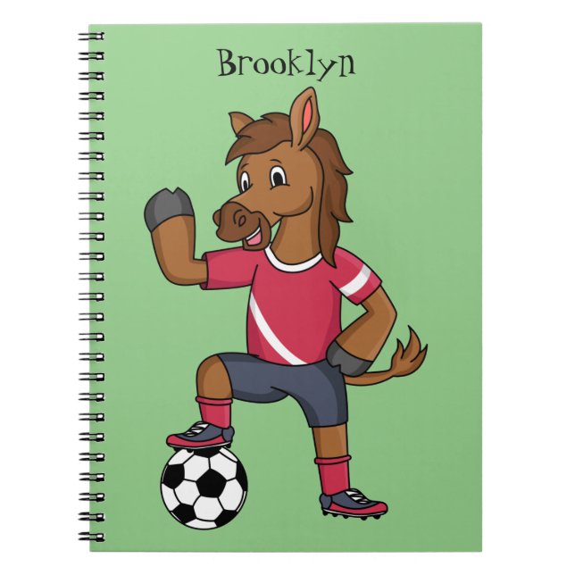 Cute funny horse playing soccer cartoon notebook (Front)