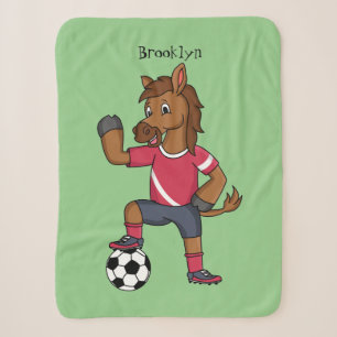 Cute funny horse playing soccer cartoon sherpa blanket