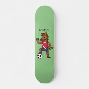 Cute funny horse playing soccer cartoon skateboard
