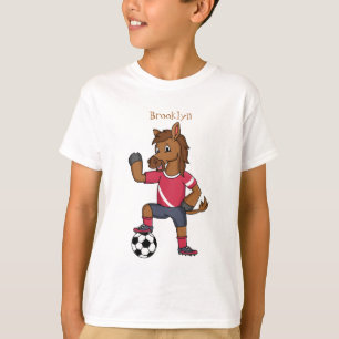 Cute funny horse playing soccer cartoon T-Shirt