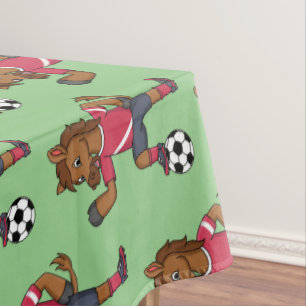 Cute funny horse playing soccer cartoon tablecloth