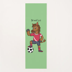 Cute funny horse playing soccer cartoon yoga mat