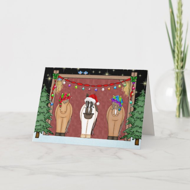 Cute Funny Horses Christmas Holiday Card (Front)