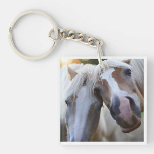 Cute Funny Horses With White Boarder Keychain
