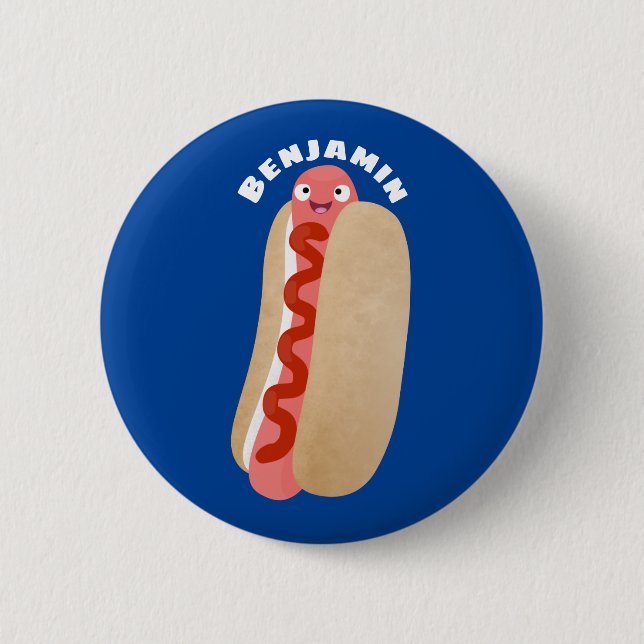 Cute funny hot dog Weiner cartoon 2 Inch Round Button (Front)