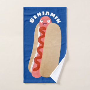 Cute funny hot dog Weiner cartoon Bath Towel Set