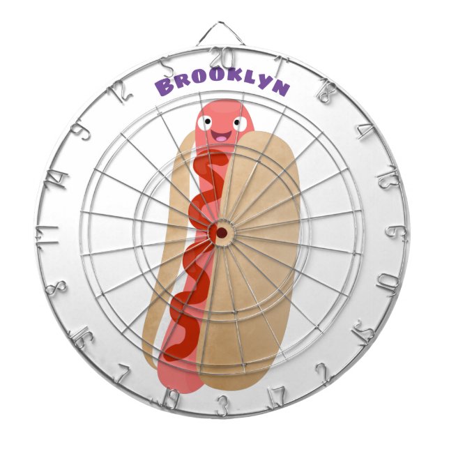 Cute funny hot dog Weiner cartoon Dartboard (Front)