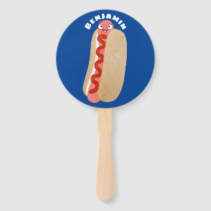 Cute funny hot dog Weiner cartoon  Hand Fan