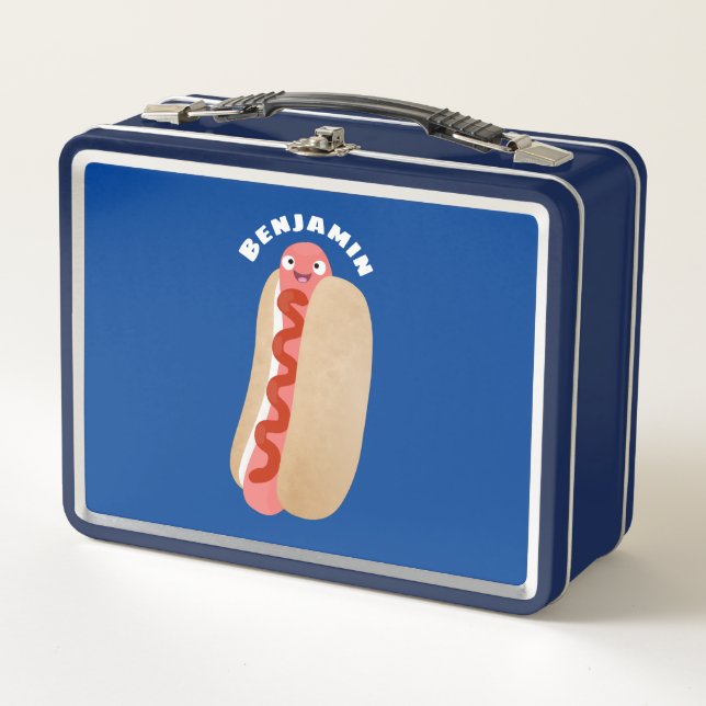 Cute funny hot dog Weiner cartoon  Metal Lunch Box (Front)