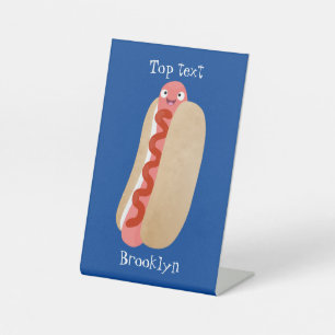 Cute funny hot dog Weiner cartoon Pedestal Sign