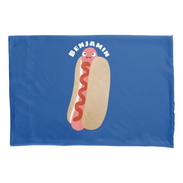 Cute funny hot dog Weiner cartoon Pillowcase (Front)