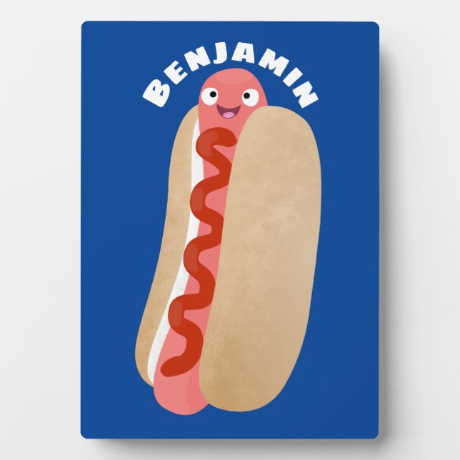 Cute funny hot dog Weiner cartoon  Plaque (Front)