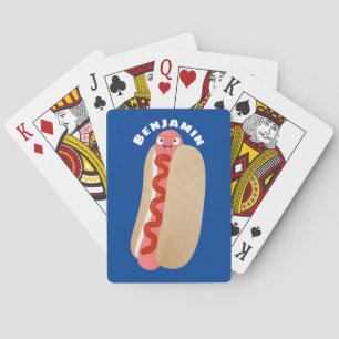 Cute funny hot dog Weiner cartoon  Playing Cards