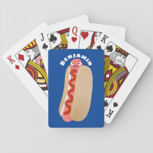 Cute funny hot dog Weiner cartoon  Playing Cards