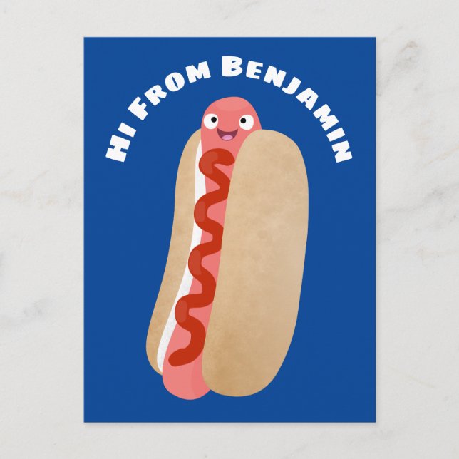 Cute funny hot dog Weiner cartoon  Postcard (Front)