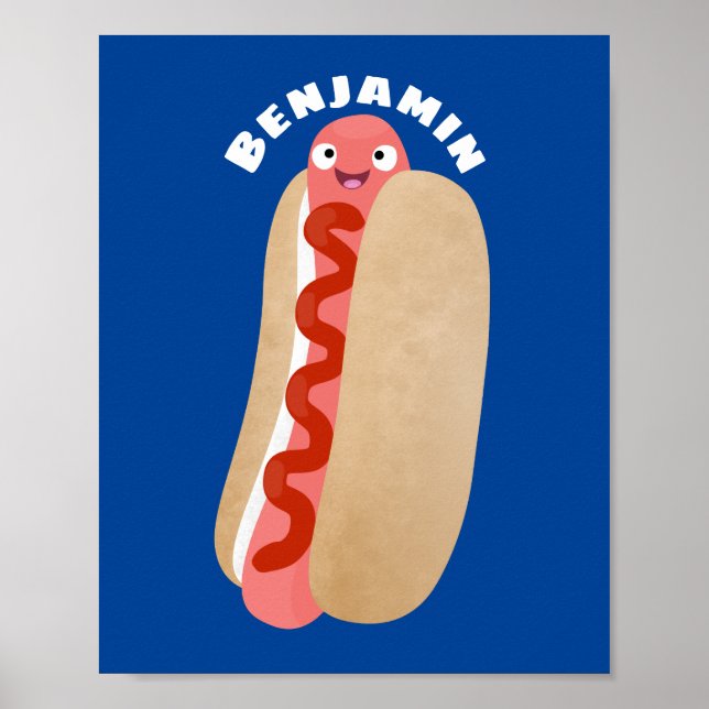 Cute funny hot dog Weiner cartoon  Poster (Front)
