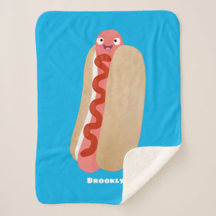 Cute funny hot dog Weiner cartoon  Sherpa Blanket