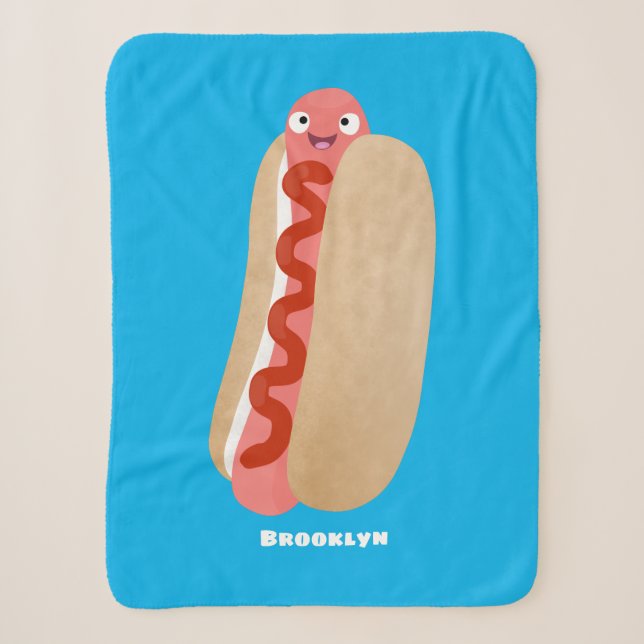 Cute funny hot dog Weiner cartoon  Sherpa Blanket (Front)